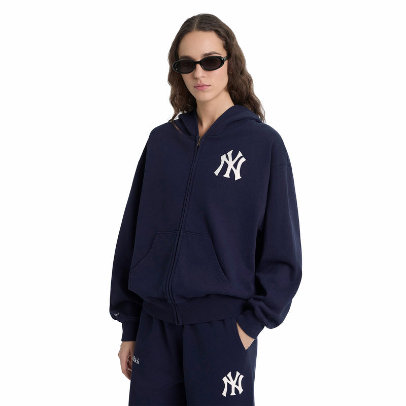 Sporty & Rich Men's Heritage Yankees Serif Zip Hoodie (Dark Navy/White) - August Shop