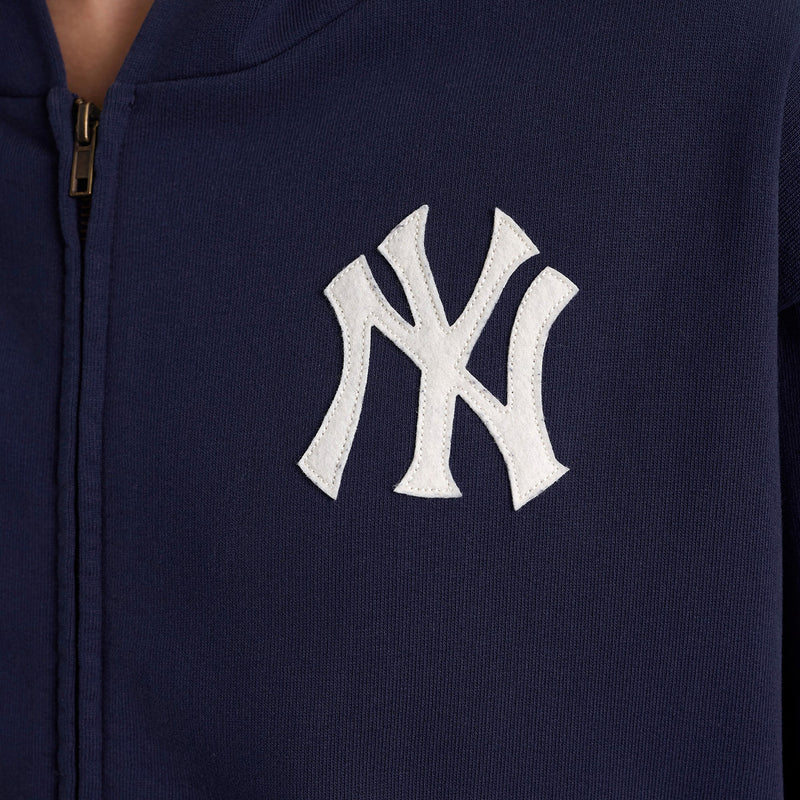Sporty & Rich Men's Heritage Yankees Serif Zip Hoodie (Dark Navy/White) - August Shop