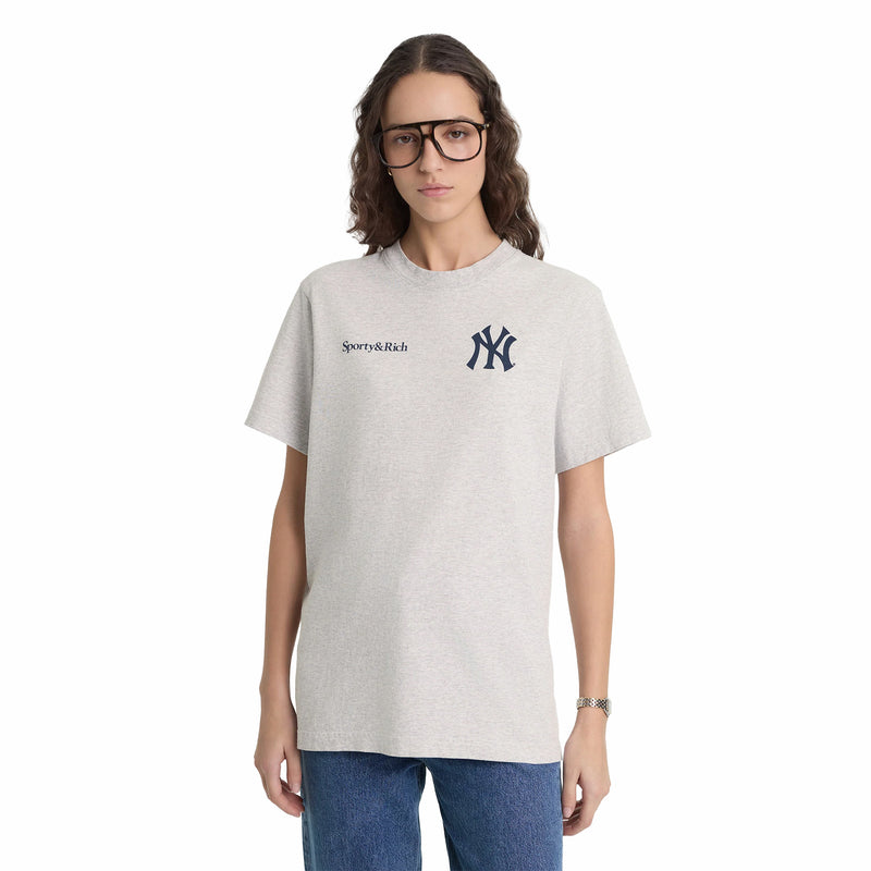 Sporty & Rich Men's Yankees Curve T-Shirt (Heather Grey/Navy) - August Shop