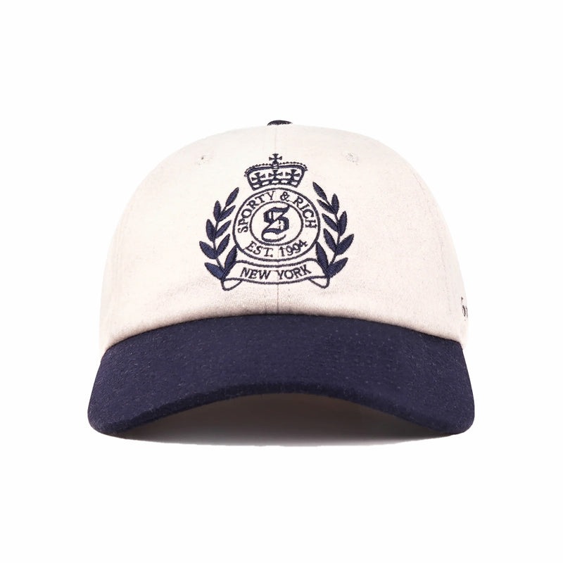 Sporty & Rich NY Crest Wool Hat (Ecru/Dark Navy) - August Shop