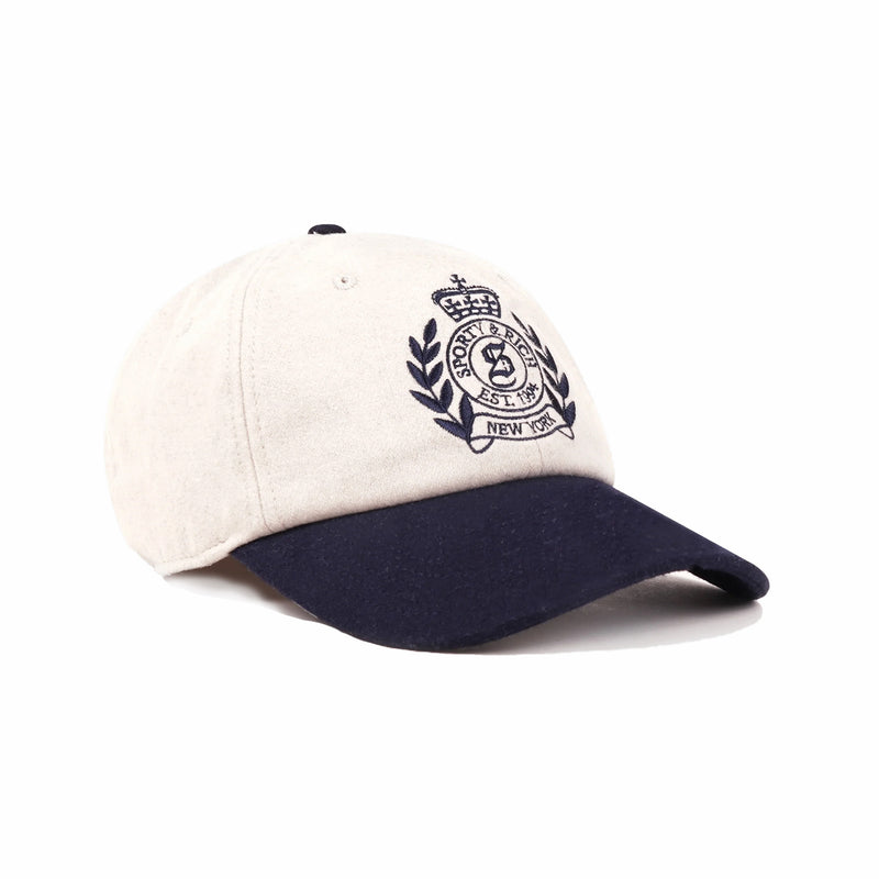Sporty & Rich NY Crest Wool Hat (Ecru/Dark Navy) - August Shop