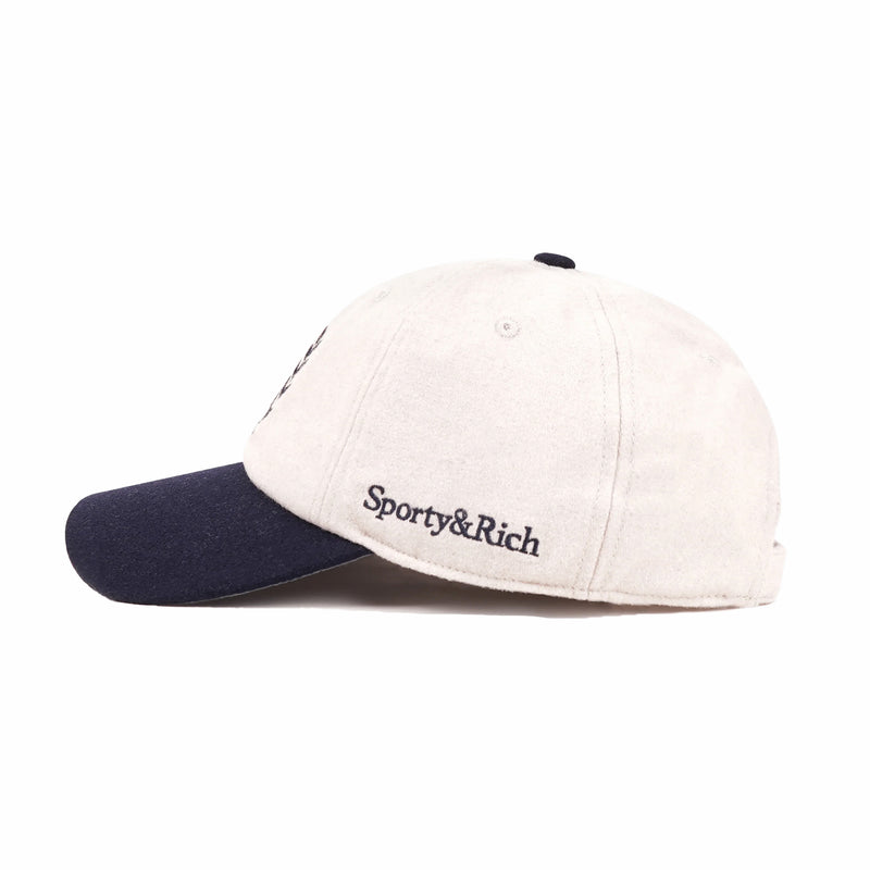 Sporty & Rich NY Crest Wool Hat (Ecru/Dark Navy) - August Shop