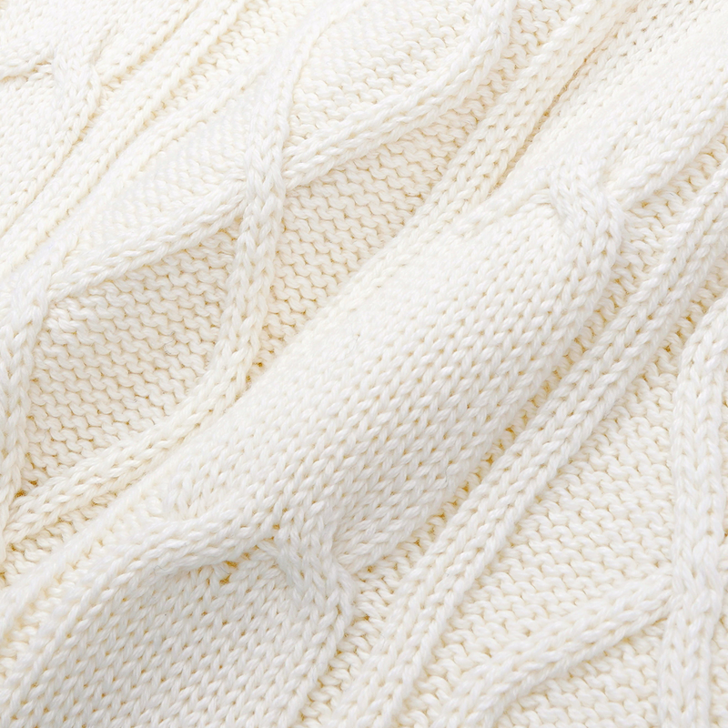 Sporty & Rich Women's SRC Cableknit V-Neck Sweater (Ecru/Navy/Forest) - August Shop