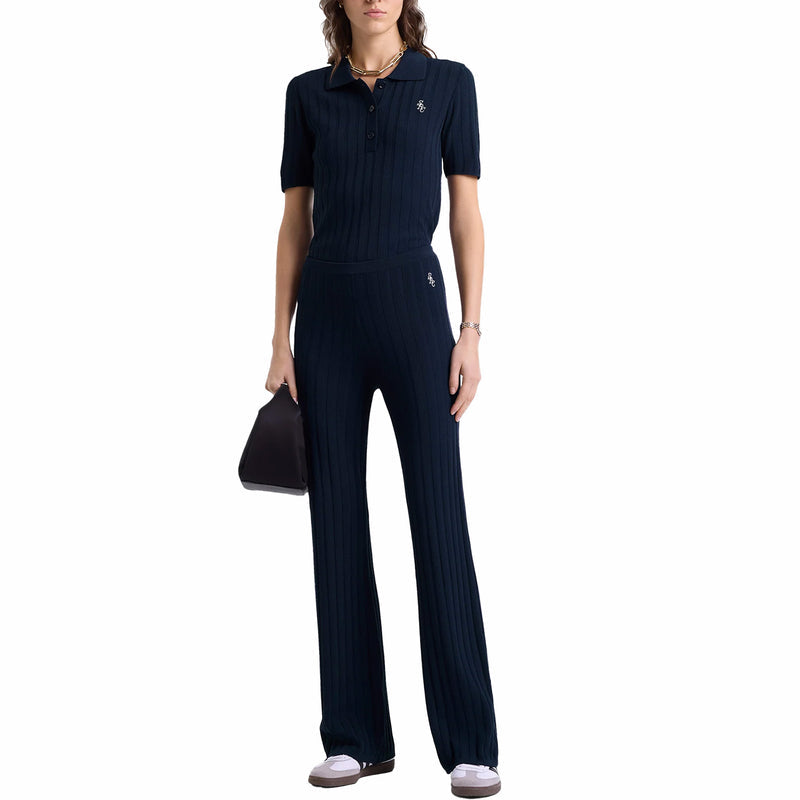Sporty & Rich Women's SRC Ribbed Trousers (Navy/White) - August Shop