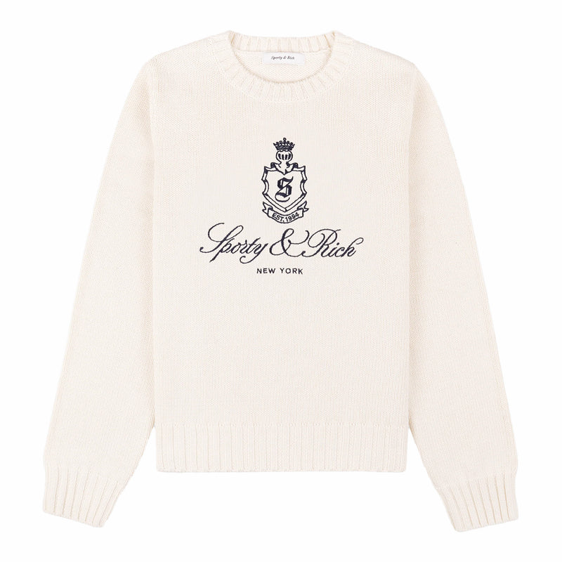 Sporty & Rich Women's Vendome Knitted Sweater (Ecru/Navy) - August Shop