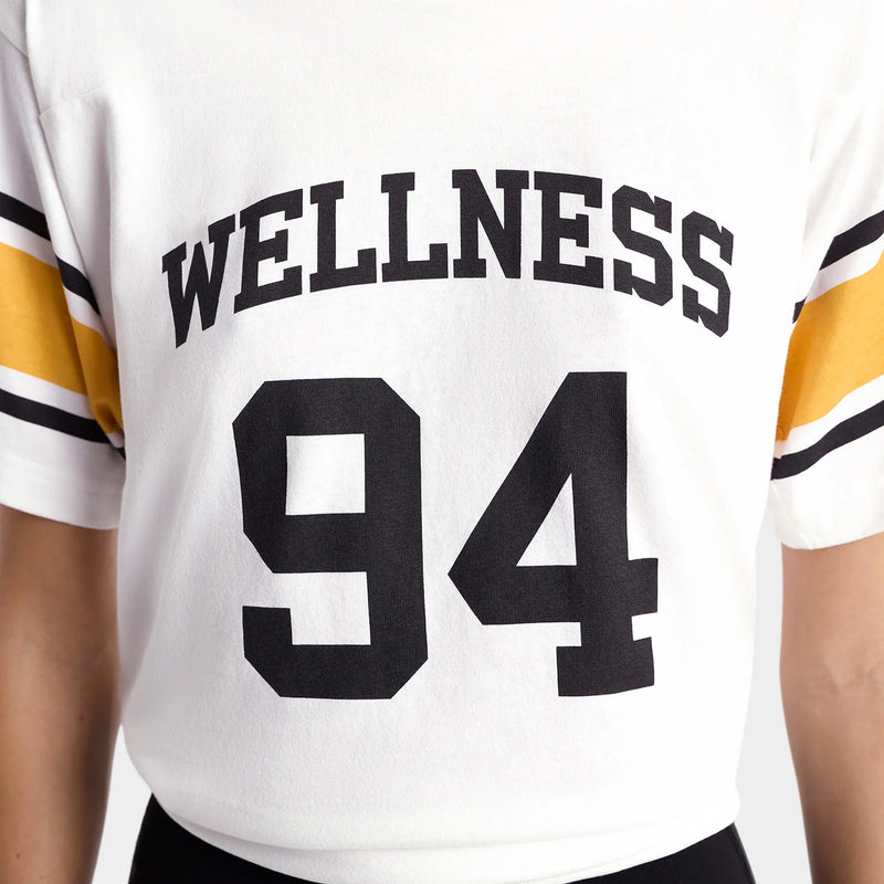 Sporty & Rich Women's Wellness 94 Rugby Tee (White/Faded Gold/Faded Black) - August Shop
