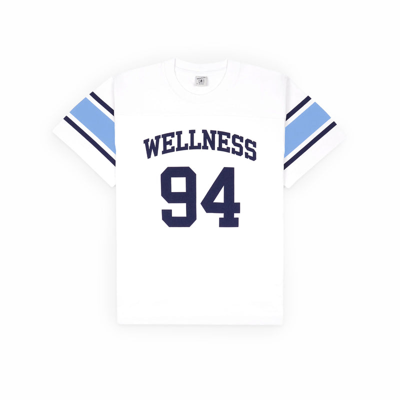 Sporty & Rich Women's Wellness 94 Rugby Tee (White/Flax Blue/Navy) - August Shop