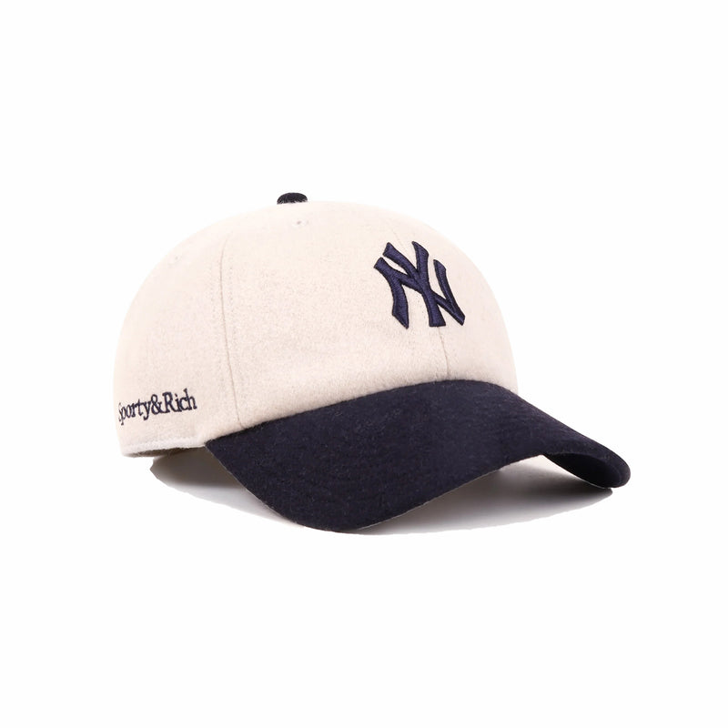 Sporty & Rich Yankees Serif Wool Hat (Ecru/Dark Navy) - August Shop