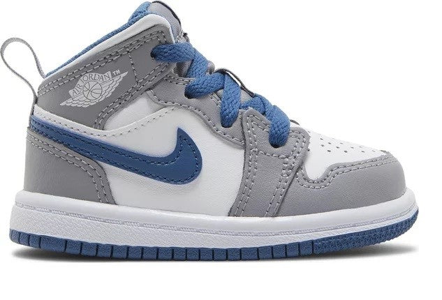 Toddler's Jordan 1 Mid Cement Grey/White-True Blue (DQ8425 014)