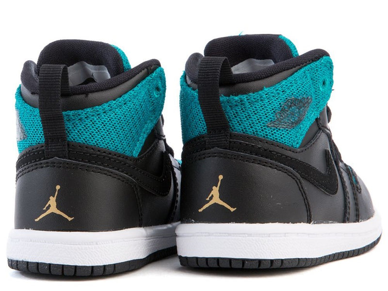Toddler's Jordan 1 Mid Retro High GT Blk/Met Gold-Rio Teal (705324 001)