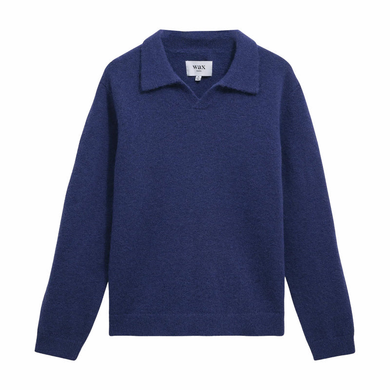 Wax London Carter Open Collar Polo - Fluffy Wool Blend (Blue) - August Shop