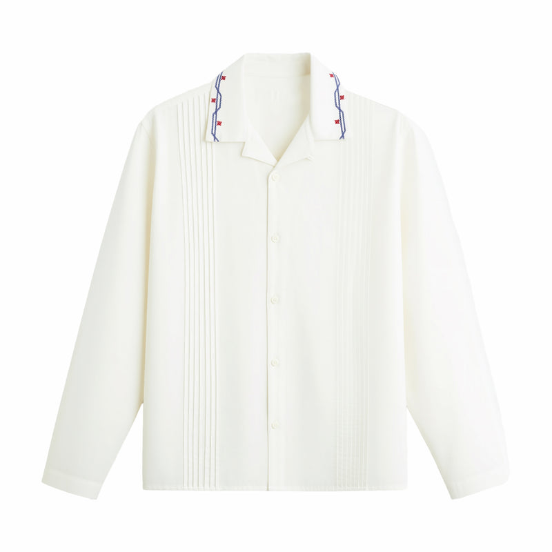 Wax London Corey LS Shirt - Pintuck Border (Ecru) - August Shop