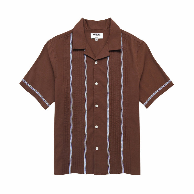 Wax London Didcot SS Shirt (Pintuck Brown/Blue) - August Shop