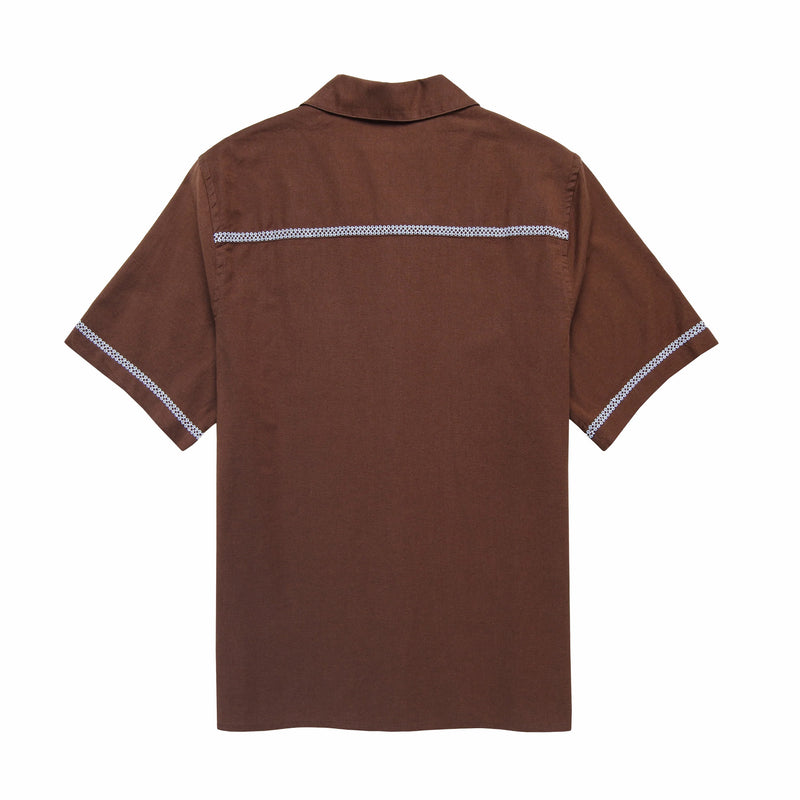 Wax London Didcot SS Shirt (Pintuck Brown/Blue) - August Shop