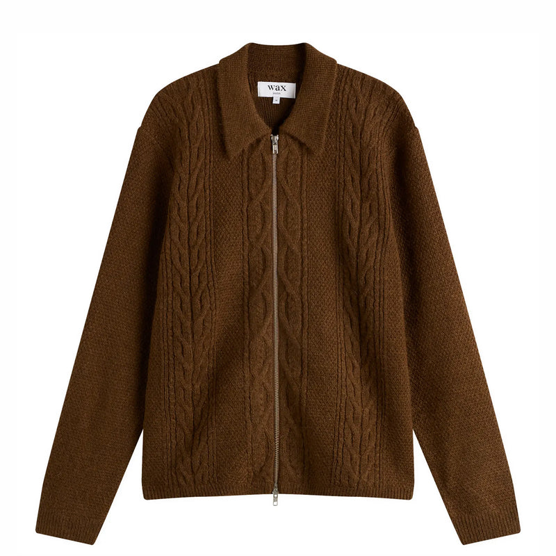 Wax London Friar Zip Knit Jacket - Brush Cable (Brown) - August Shop