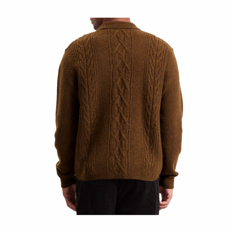 Wax London Friar Zip Knit Jacket - Brush Cable (Brown) - August Shop