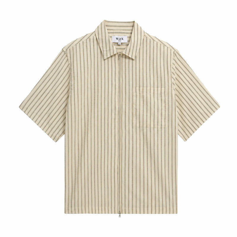 Wax London Sears Zip SS Shirt - Seersucker (Stripe Natural/Navy) - August Shop