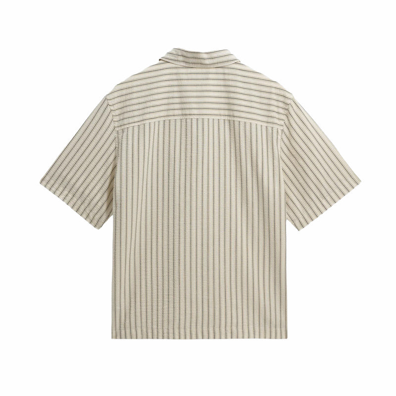 Wax London Sears Zip SS Shirt - Seersucker (Stripe Natural/Navy) - August Shop
