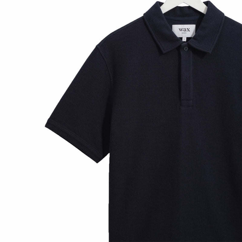 Wax London Shore SS Polo - Mini Texture (Navy) - August Shop