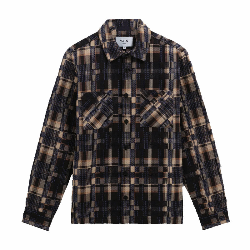 Wax London Whiting Overshirt - Glitch Check (Natural/Navy) - August Shop