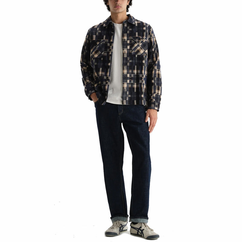Wax London Whiting Overshirt - Glitch Check (Natural/Navy) - August Shop