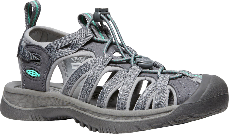 Quarter turn view Women's KEEN Footwear style name Whipser in color Medium Gray/ Peacock Green. Sku: 1022814