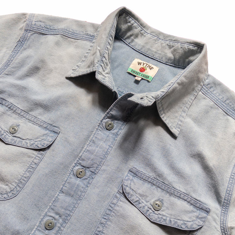 Wythe Embroidered Chambray Workshirt (Washed and Sunfaded Indigo) - August Shop
