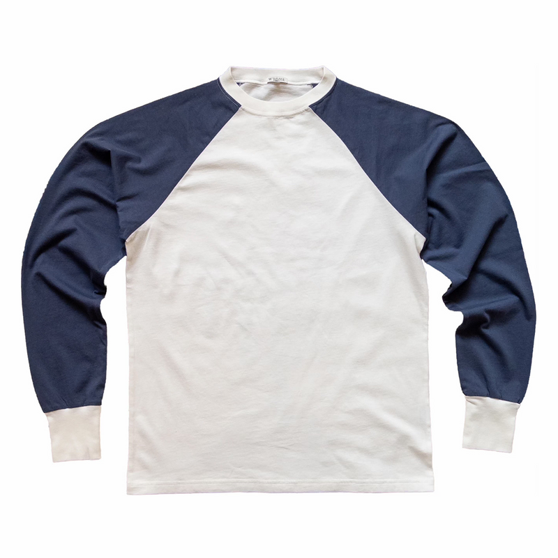 Wythe Longsleeve Raglan T-Shirt (White/Faded Navy) - August Shop