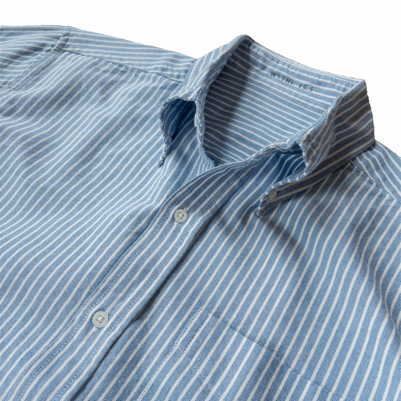 Wythe Oxford Cloth Button Down Shirt (Blue/White Stripe) - August Shop