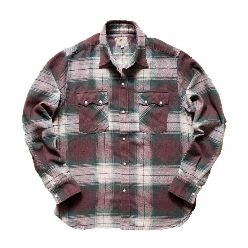 Wythe Washed Flannel Pearlsnap Shirt (Grizzly Shadow Plaid) - August Shop