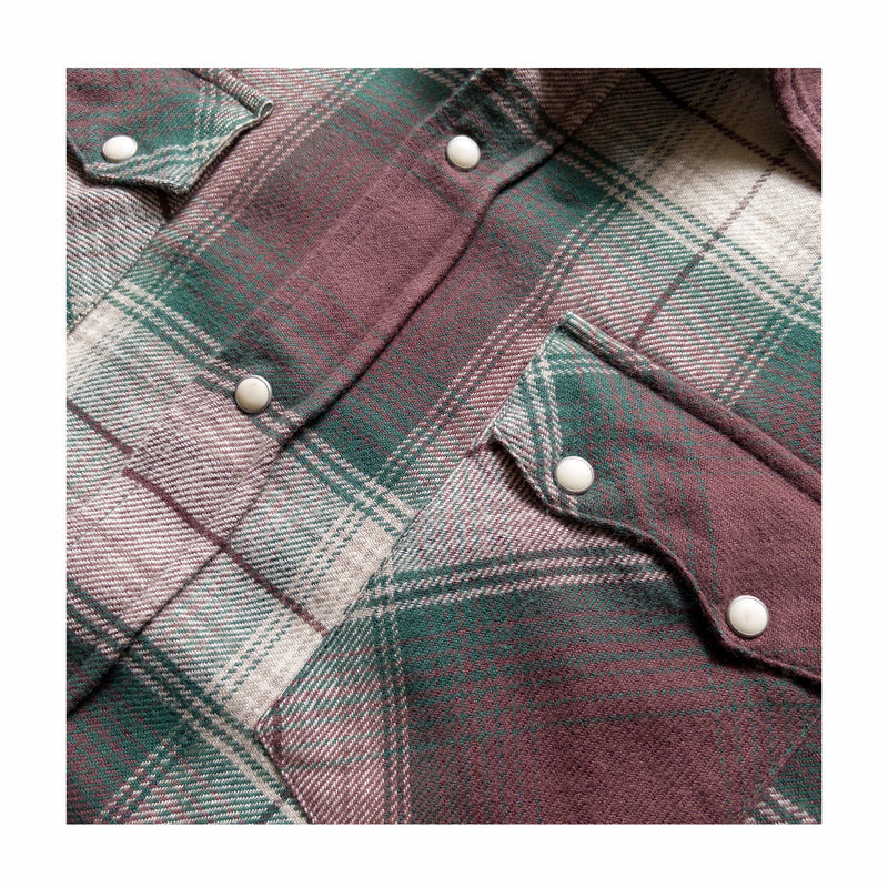 Wythe Washed Flannel Pearlsnap Shirt (Grizzly Shadow Plaid) - August Shop
